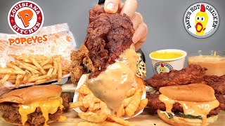 MUKBANG EATING Popeyes Chicken amp Fries Daves Hot Chicken Burgers amp FRIED Tenders Cheese amp Donuts [upl. by Assena]