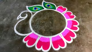 Diwali peacock rangoli designsdiwali 2024 beautiful rangolidiwali muggulu designsAmazingrangoli [upl. by Adias]