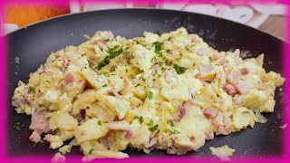 Rührei Rezept mit Schinken und Zwiebeln schnell lecker essen mit wenig Zutaten KOCHIDEEN [upl. by Suoivatnod794]