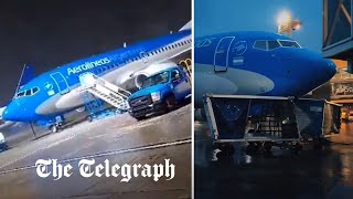 Moment plane spins out of control during storm in Argentina [upl. by Perlie759]