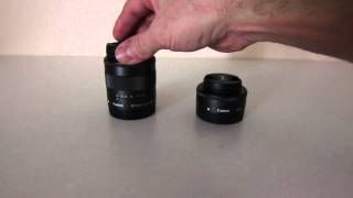 Canon EOS M Kit Lenses EF M 22mm vs EF M 1855mm [upl. by Anaes752]