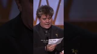 Oscar Winner Pedro Almodóvar  Best Original Screenplay for Talk to Her  75th Oscars 2003 [upl. by Enytsirk]