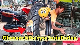 Hero Glamour bs6 tyre replacementsize1008018 to 909018 कैसे फिटिंग किया डेक्लो😱🛠️ [upl. by Nillor]