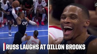 Russell Westbrook laughs in Dillon Brooks face after trying to posterize him 👀  NBA on ESPN [upl. by Nylodnarb]