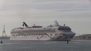 NORWEGIAN DAWN DEPARTING CRUISE TERMINAL FOR HER FIRST CRUISE THIS SEASON FROM SOUTHAMPTON 140522 [upl. by Llednil]