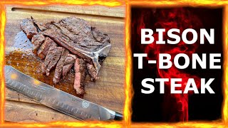 Bison T Bone Steak grilled over charcoal on the Big Green Egg [upl. by Emyam364]