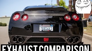 Nissan GTR R35 Exhaust Comparison Meisterschaft Armytrix Akrapovic etc [upl. by Lynett]