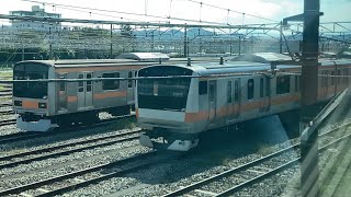 【209系】中央線グリーン車（2階席）から見た豊田車両センター [upl. by Odnala]