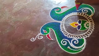 Beautiful Peacock Rangoli Design 🌷 Deepavali Rangoli Design 🌷 Diwali Kolam 🌷saptrangi 🌷 rangoli [upl. by Aneahs]