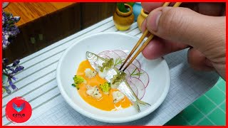 How to cook whole fish anchovy steam with carrots sauce and cauliflower grill  Mini Kitchen [upl. by Lennahs]