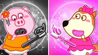 Lucy pasta dental Rosa vs pasta dental Negro Desafío  Videos para Niños  Wolfoo en español [upl. by Ydal120]