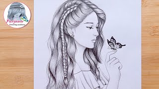 Step By Step Drawing Tutorial How to draw A Cute Girl with Butterfly  Face Drawing Pencil sketch [upl. by Lledrac]