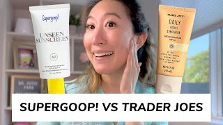 SUPERDUPE from Trader Joes for the Supergoop Unseen Sunscreen  Comparison and Review [upl. by Yragerg]