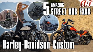 5 AMAZING HarleyDavidson STREET BOB FXBB Custom 4K  AampT Design [upl. by Anhavas]