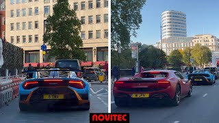 NOVITEC Lamborghini Huracan STO amp NOVITEC Ferrari 296 Full Drive Loud Accelerations [upl. by Yennaiv652]