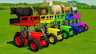 TRANSPORTING COWS SHEEPS HORSES BULLS GOATS amp TRACTORS WITH MAN TRUCKS  Farming Simulator 22 [upl. by Vitoria448]