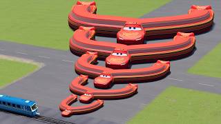 Big amp Small Lightning Mcqueen Slingshot vs Trains Thomas  BeamNGDrive [upl. by Ahsirpac146]