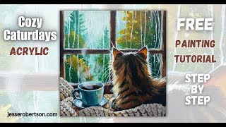 Free ACRYLIC Painting Tutorial  Cozy Caturdays [upl. by Dido860]