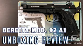 UMAREX BERETTA MOD 92 A1 CO2 Blowback 45mm BB Pistol Unboxing Table Top Review [upl. by Janus]