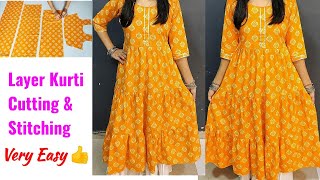 Layer Kurti Cutting and Stitching Very Easy  Kurti Cutting and stitching [upl. by Harak]