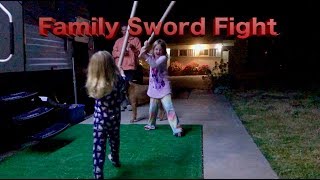 Battle Daughters Family Sword Fight Redwood Forest Family [upl. by Aleunam758]