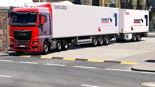 ETS 2  Using the Schmitz Cargobull SKO Refrigerated Double Trailers to Transport Plums Part 1 [upl. by Ainslie168]