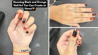 🖤Transform Your Nails with Stunning Black and Orange Art at Home🧡step by step guide💅nailsyoutube [upl. by Airamahs897]