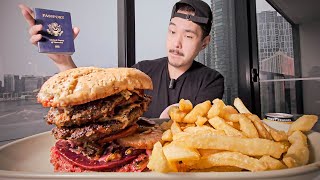 American tries Burger With The Lot and Chicken Salt Chips [upl. by Lemieux]