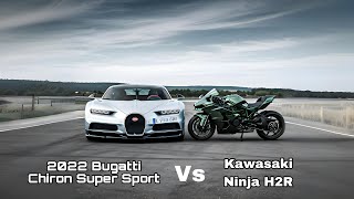 1 Mile Drag Race 2015 Kawasaki Ninja H2R Vs 2022 Bugatti Chiron Super Sport [upl. by Neelyam]