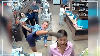 Karen Gets ROUNDHOUSE KICKED After Blocking The Checkout [upl. by Enerehs]