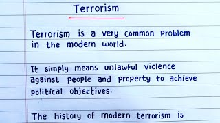 Essay on TERRORISM  Terrorism essay  Paragraph on Terrorism  Terrorism paragraph  essay writ [upl. by Eastlake]