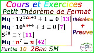 Arithmétique dans Z  Petit Théorème de Fermat  2 Bac SM  Partie 10 [upl. by Marciano]