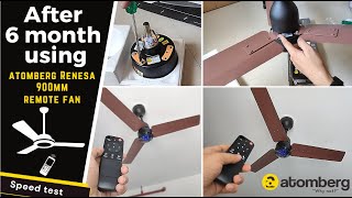 After 6 Month using  Atomberg Renesa 900mm Ceiling Fans  Remote Control LED Indicators review [upl. by Manheim]