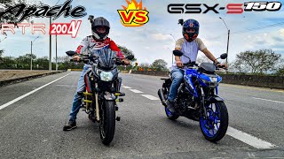 Suzuki GSXS 150 VS Apache 200 Carburada 🔥😱 Drag Race Top End [upl. by Melcher744]