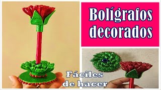 Bolígrafos decorados con forma de flor hechas con fomix [upl. by Dichy555]