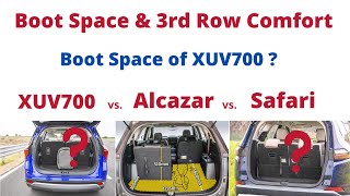 XUV700 boot space and 3rd row comfort comparison with Hyundai Alcazar and Tata Safari [upl. by Marven]