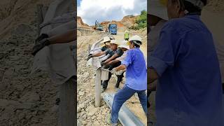 Manual installation process of highway guardrail [upl. by Lalitta]