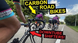 Downtube Shifters in Modern Group Ride Still Possible with a Vintage Road Bike [upl. by Brandy]