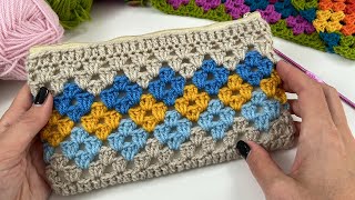 Crochet Granny Pouch  Fun Colorwork With No Ends Weaving [upl. by Dawkins68]