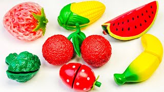 ASMR 木のおままごとセットと本物の野菜と果物を切る！おもちゃでリアルなやさいの名前をおぼえよう [upl. by Notlrak349]