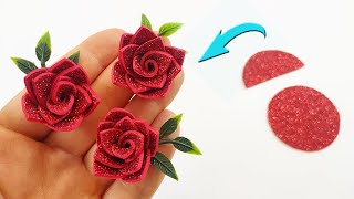 Make Simple Little Roses from Glitter Foam Sheet  How to Make Rose [upl. by Faunie427]