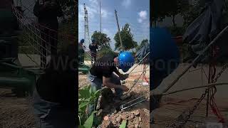 The process of pulling the wire on the electric pole [upl. by Eeuqram]