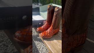 Lucchese Brooks Pirarucu Boots  Chocolate  Cognac lucchese boots westernboots cowboyboots [upl. by Nylodnarb335]