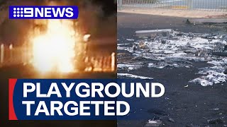 Arsonists target Adelaide playground during school holidays  9 News Australia [upl. by Attenrad]