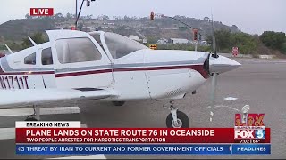 Plane lands on the 76 highway in Oceanside narcotics found onboard [upl. by Dnomrej]