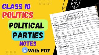 Political Parties Notes Class 10th CBSE  Civics Chapter 6 Handwritten Notes [upl. by Angadresma]