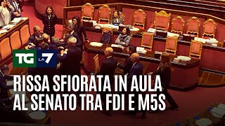 Rissa sfiorata in aula al senato tra FDI e M5S [upl. by Zetnauq]