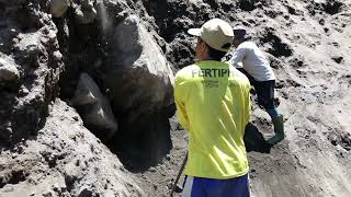 still very tough the miners are still trying to get the boulder down  part 1 [upl. by Retxab]