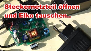 Steckernetzteil Gehäuse öffnen Elko wechseln reparieren Netzteil Reparatur DIY howto [upl. by Vallie]