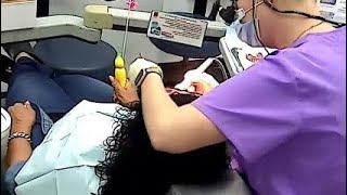 Dental care for excited women  scaling teeth [upl. by Peterec]